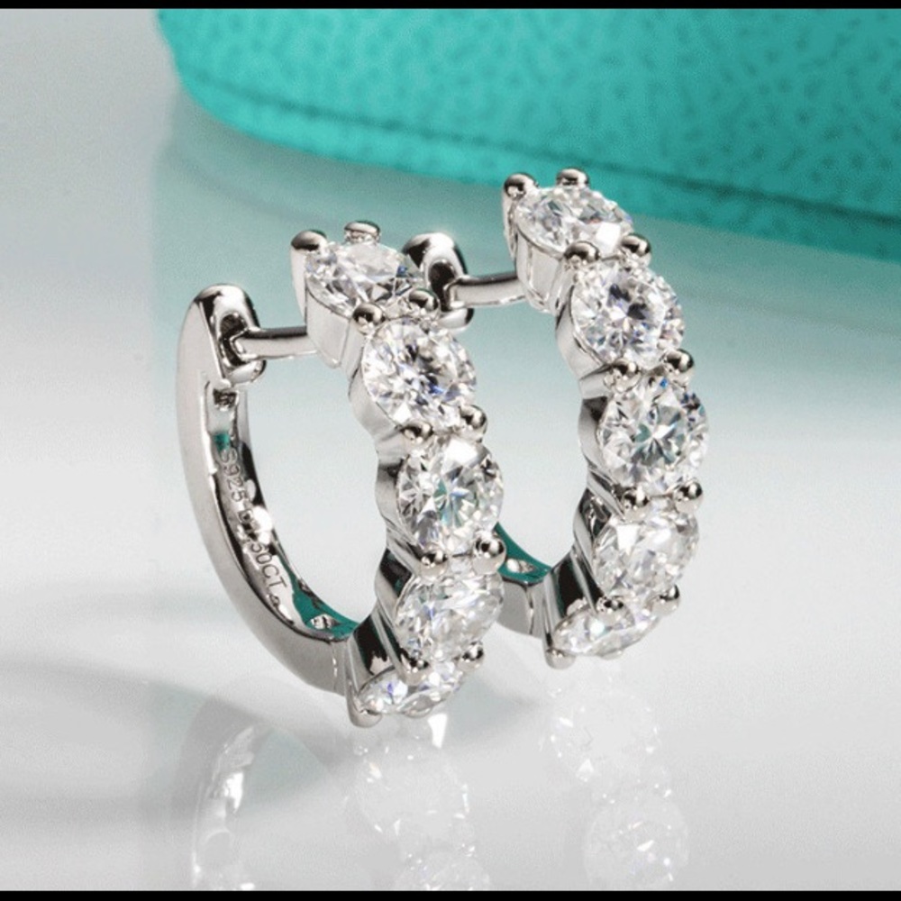 Certified 3Ct Colorless Moissanite Huggies 14K gold Over Solid 925 Earrings